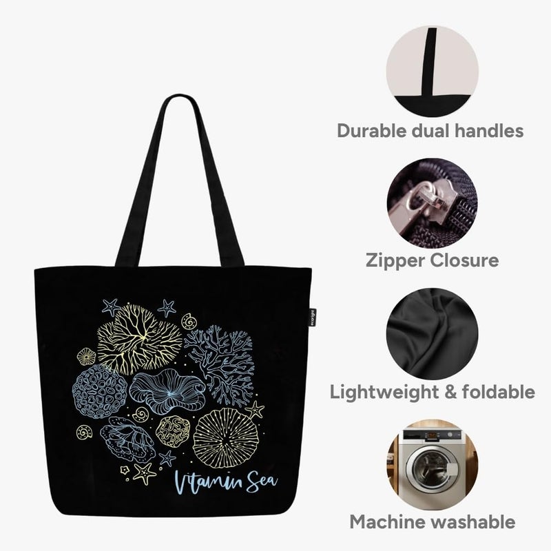 EcoRight Eco Right Aesthetic Canvas Tote Bag for Women Large Zipper Tote Bags with Pocket, Womens Tote Bag for Yoga, Work, Beach - Image 2
